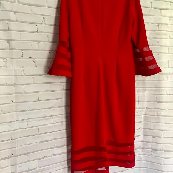 EUC Calvin Klein bold red dress bell sleeves fit shift lined size 10 - Picture 8 of 10